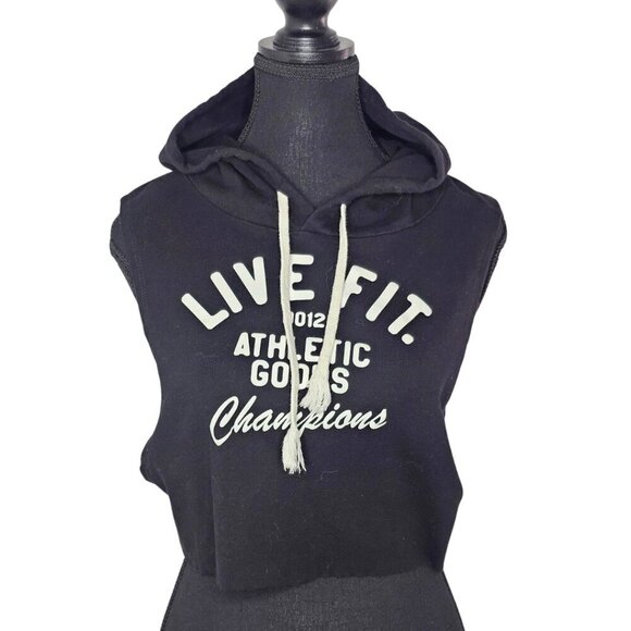 Live Fit LVFT Women's Black Sleeveless Hooded Crop Top, Size Small - Picture 1 of 12